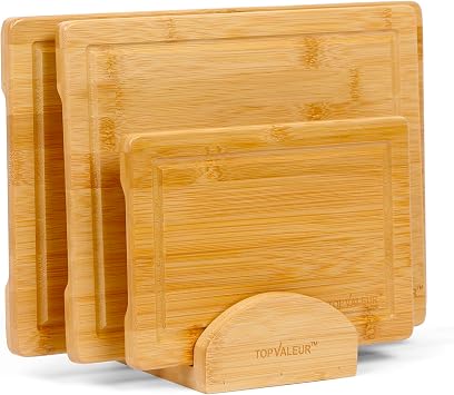Extra Thick Premium Chopping Board Set 3 with Stand Wooden Chopping Boards for Kitchen -Eco-Friendly, and Knife-Friendly Cutting Boards for Meal Prep and Serving 1.5CM Thick (with A Stand)