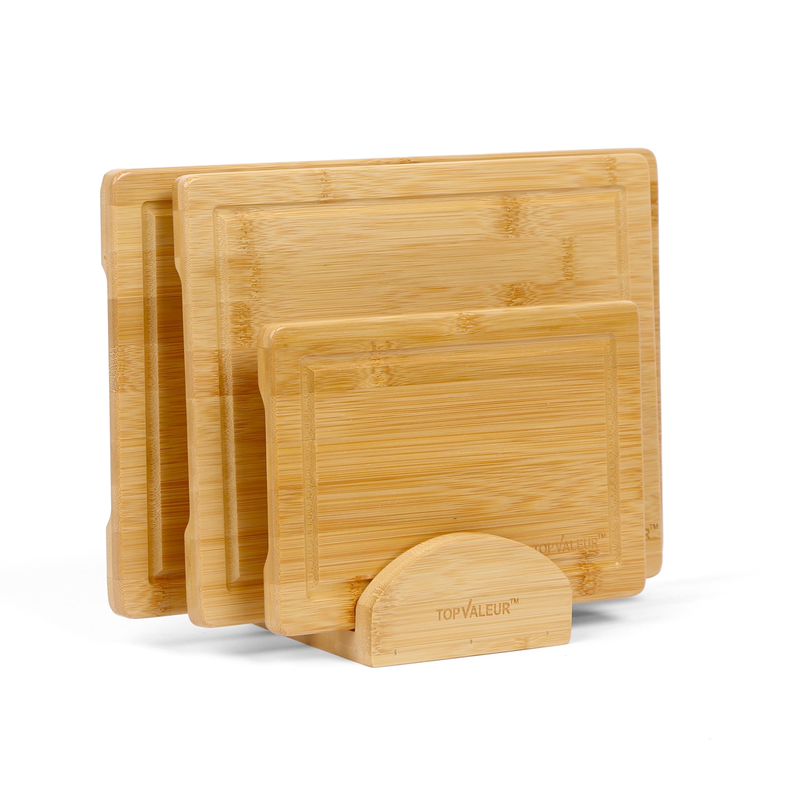 TOPVALEUR Extra Thick Premium Chopping Board Set 3 with Stand Wooden Chopping Boards for Kitchen -Eco-Friendly, and Knife-Friendly Cutting Boards for Meal Prep and Serving 1.5CM Thick (with A Stand)