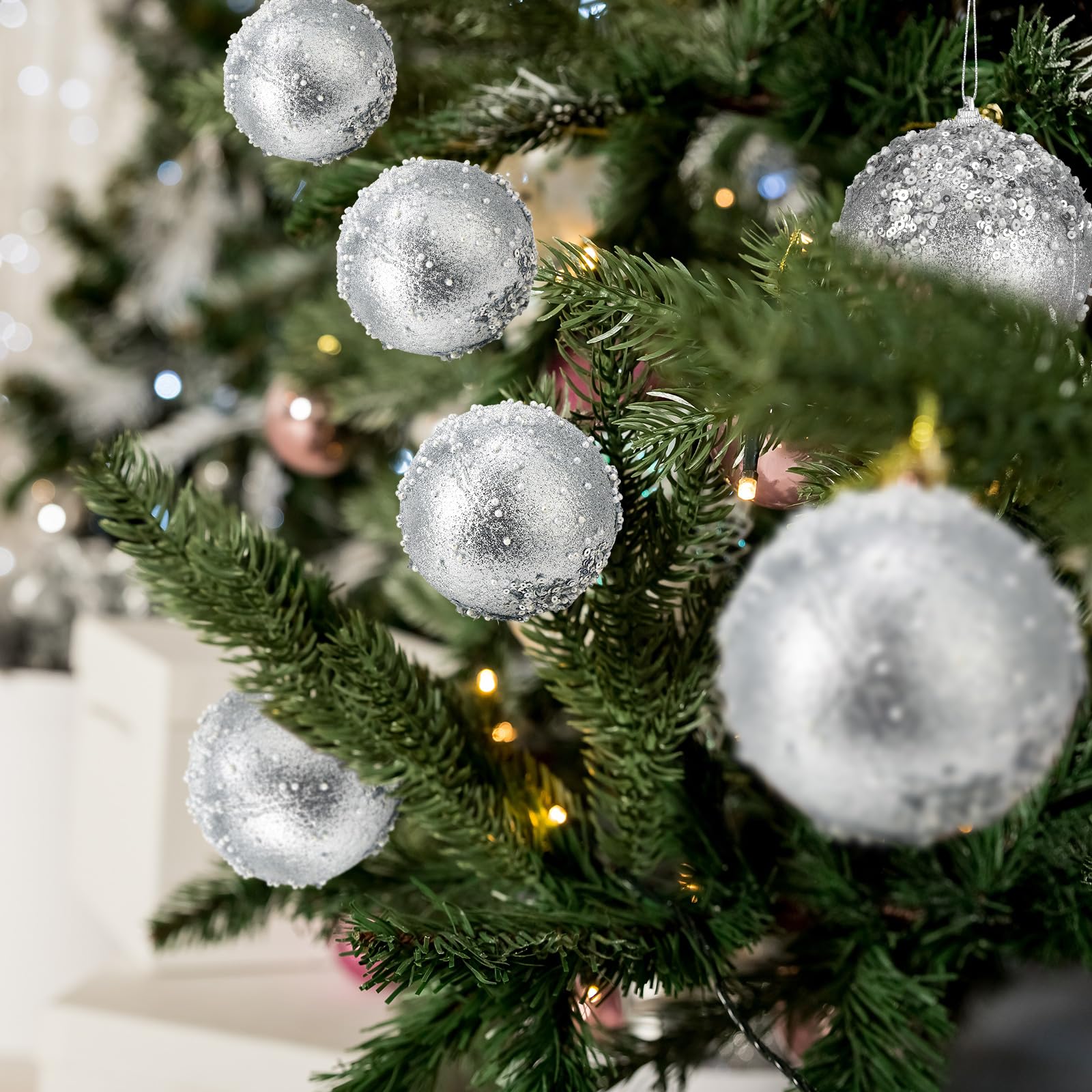 Vercraft Juego de 12 bolas de Navidad de 3 pulgadas, bolas de lentejuelas con purpurina, bolas de árbol de Navidad, inastillables, decorativas, juego de bolas colgantes de Navidad para decoración