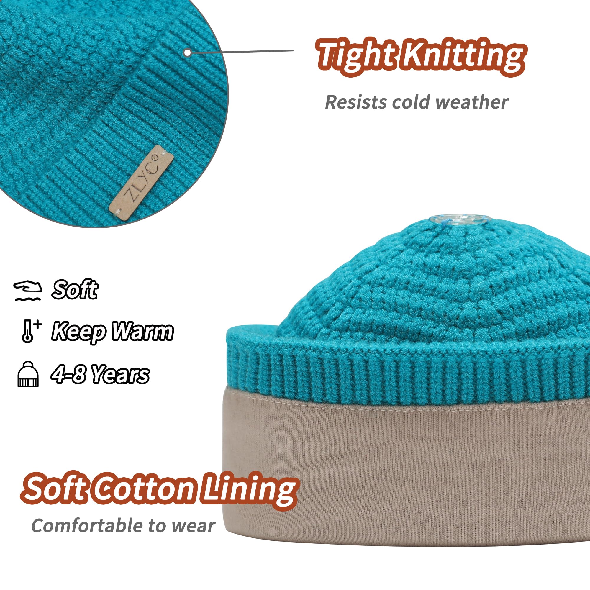ZLYC Chapeaux d'hiver pour Enfants Filles garçons Bonnet Pompon Bonnet tricoté doublé Coton