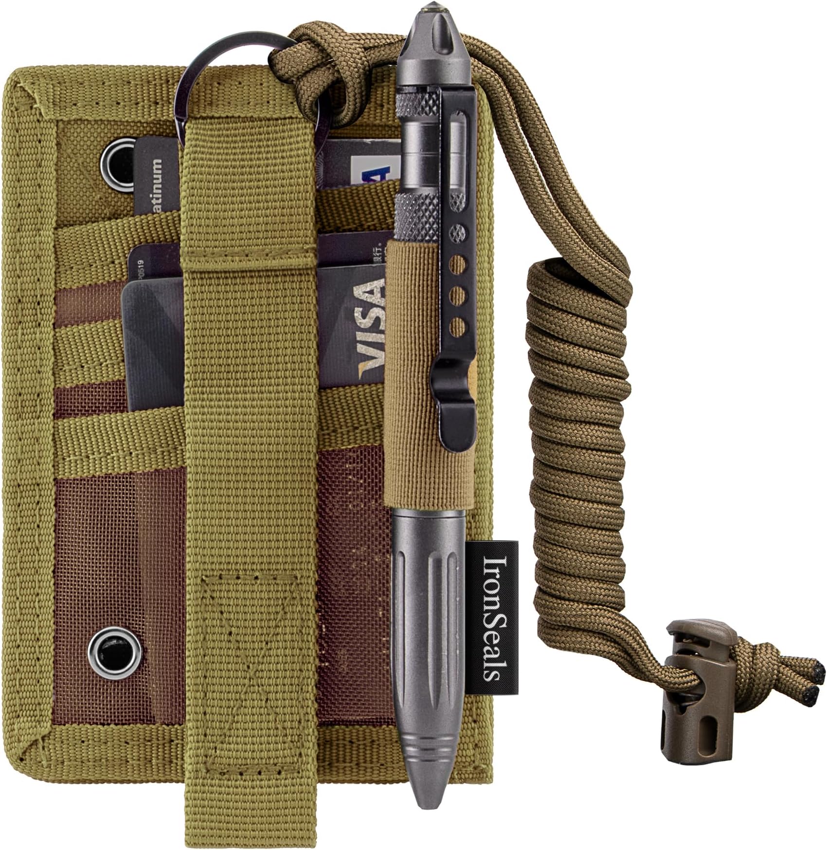 IronSeals Tactical ID Card Holder Hook & Loop Patch Badge Holder Detachable Quick Rip-Away Badge Holder with Key Ring and Adjustable Neck Lanyard