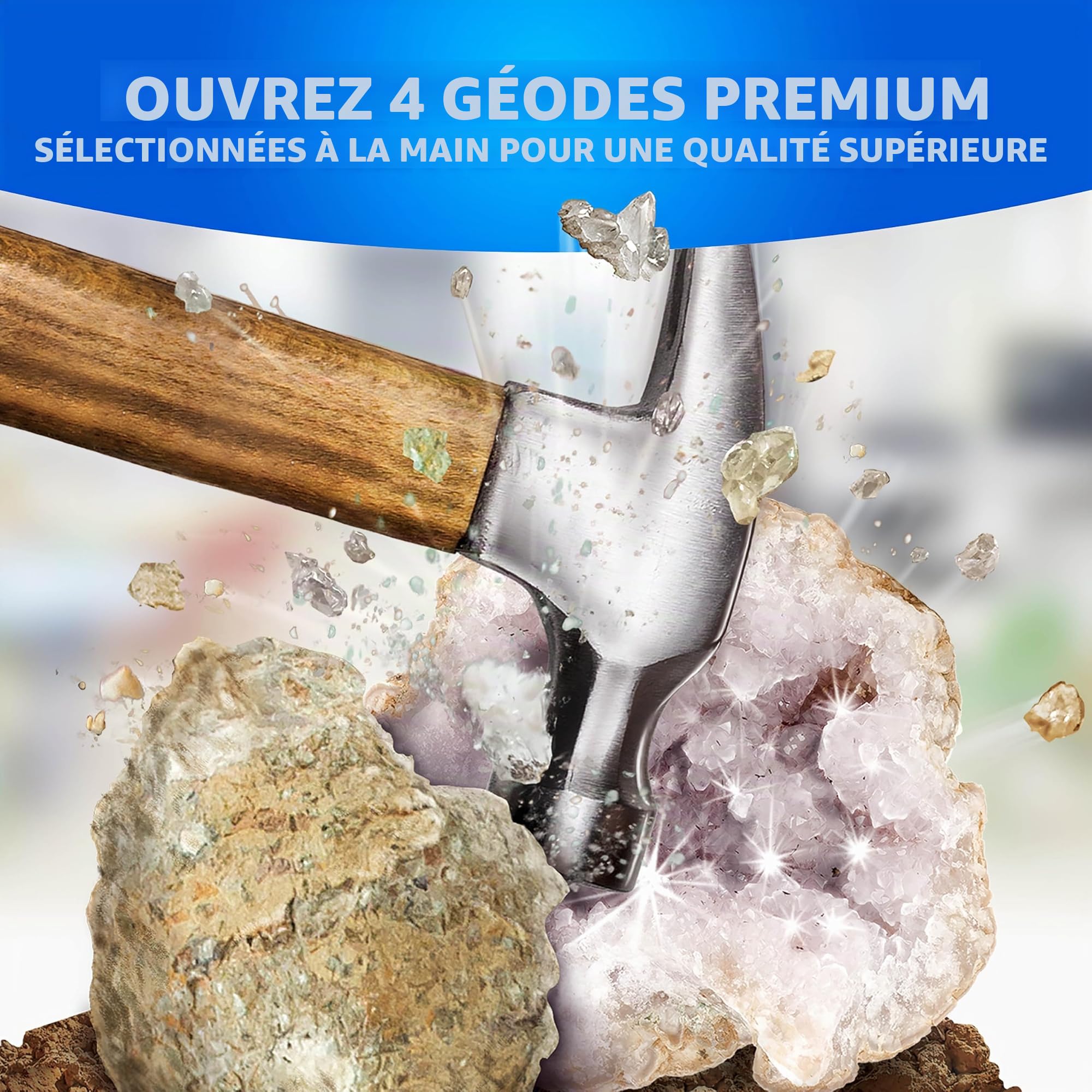 National Geographic Kit Scientifique pour Ouvrir 4 Géodes – Comprend des Lunettes et Un Présentoir - Cadeau Scientifique STEM pour Les Amateurs de Minéralogie et de Géologie de Tout Âge
