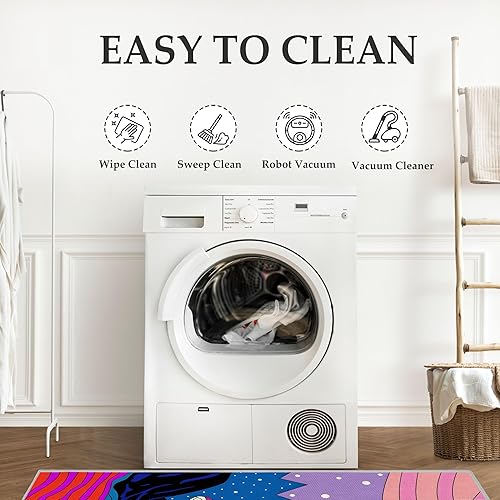 Miniatura 6 de Hippie Mushroom Living Room Rugs - 4x6 Rug, Retro y2k Colorful Funny Mushroom Rug for Teens Kids Girls, 70s Stripes Polka Dot Rug, Washable Soft