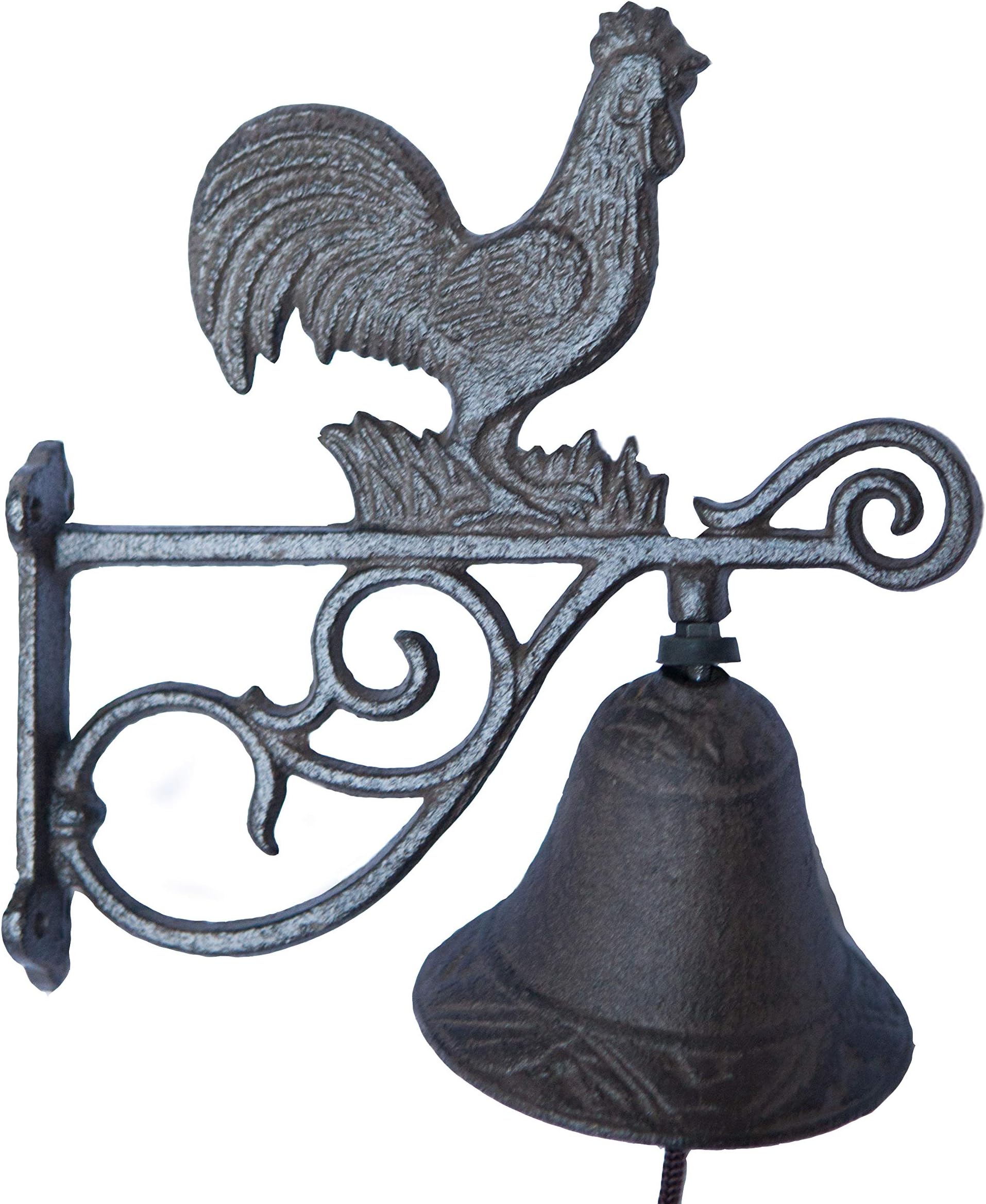Hit Delights Cast Iron Rooster Chicken Bell on Rod. for Farm, Ranch, Cabin Decoration.
