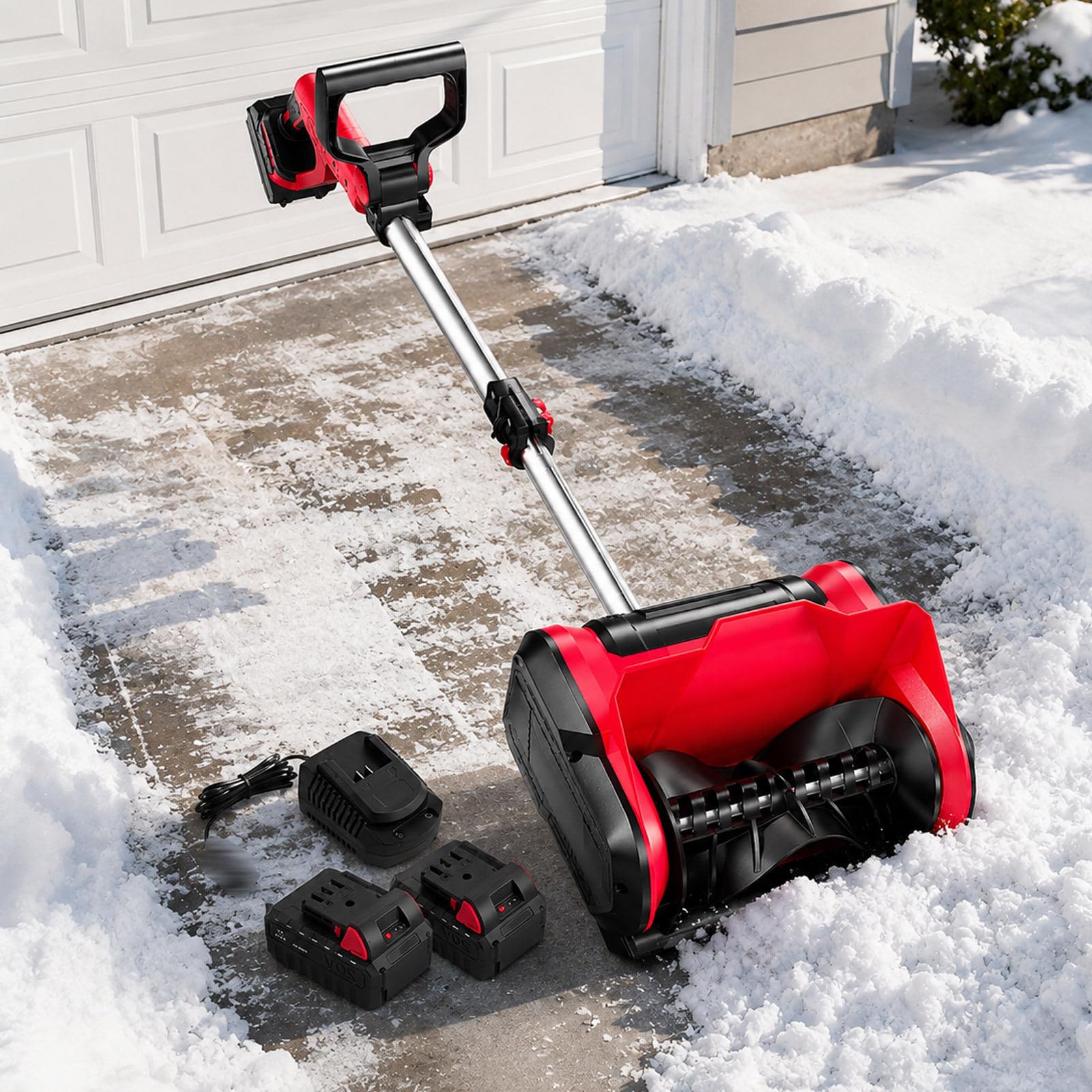 Akumulatorowa odśnieżarka do wjazdów, 1200 W, szerokość robocza 30 cm | Rzuca śnieg do 8 m szerokości, trzonek od 118 do 139 cm i regulowany uchwyt, na werandy i chodniki