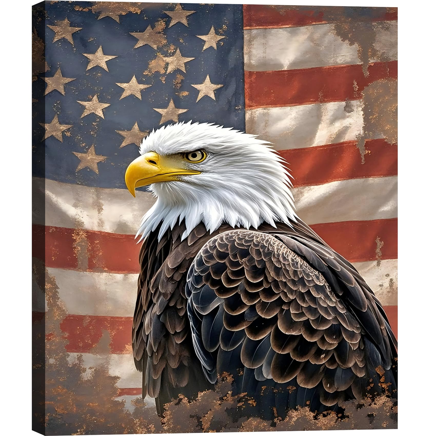 FLZYKGPA Americana Wall Art for Living Room, Vintage American Flag Poster for Home Office Decor, Rustic Pictures Wall Decor, Unique Canvas Prints,