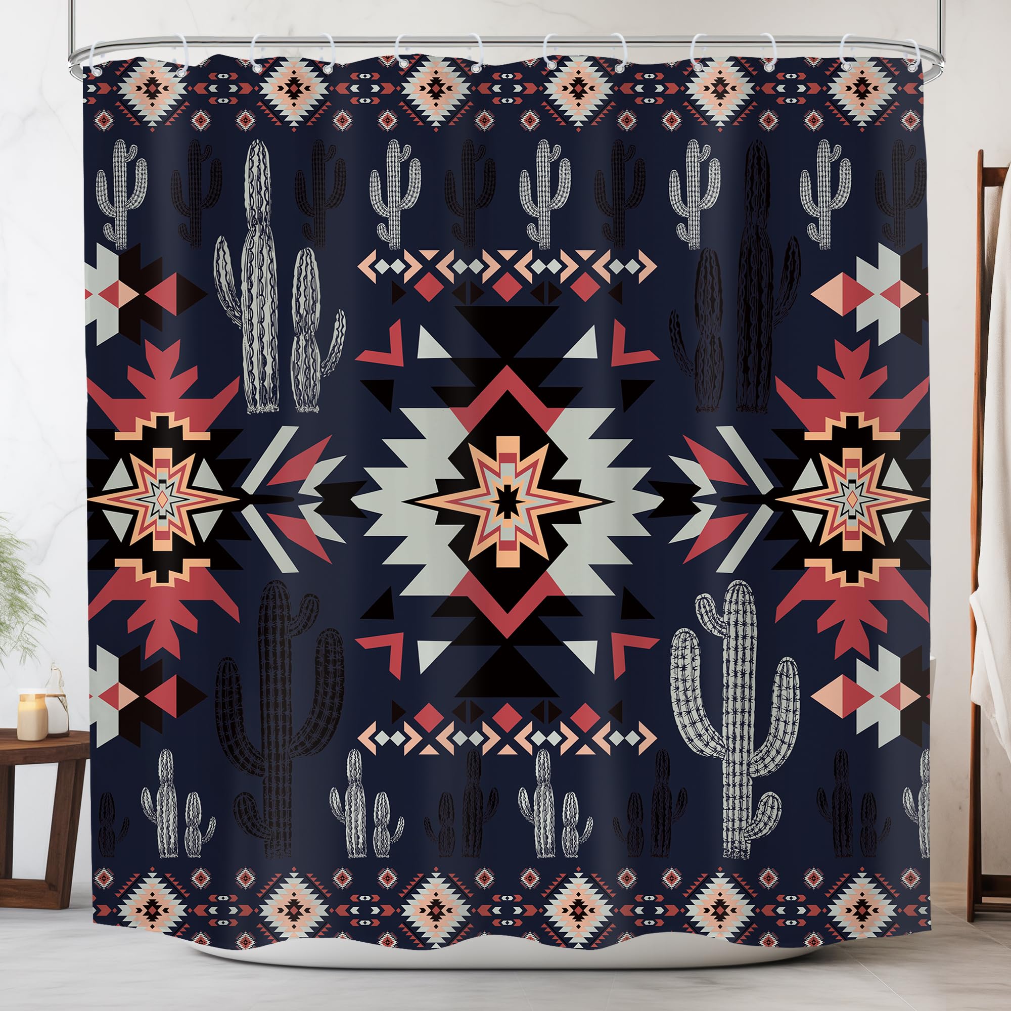 Western Aztec Southwestern Tribal Geometry Bathroom Shower Curtain Set — image 1