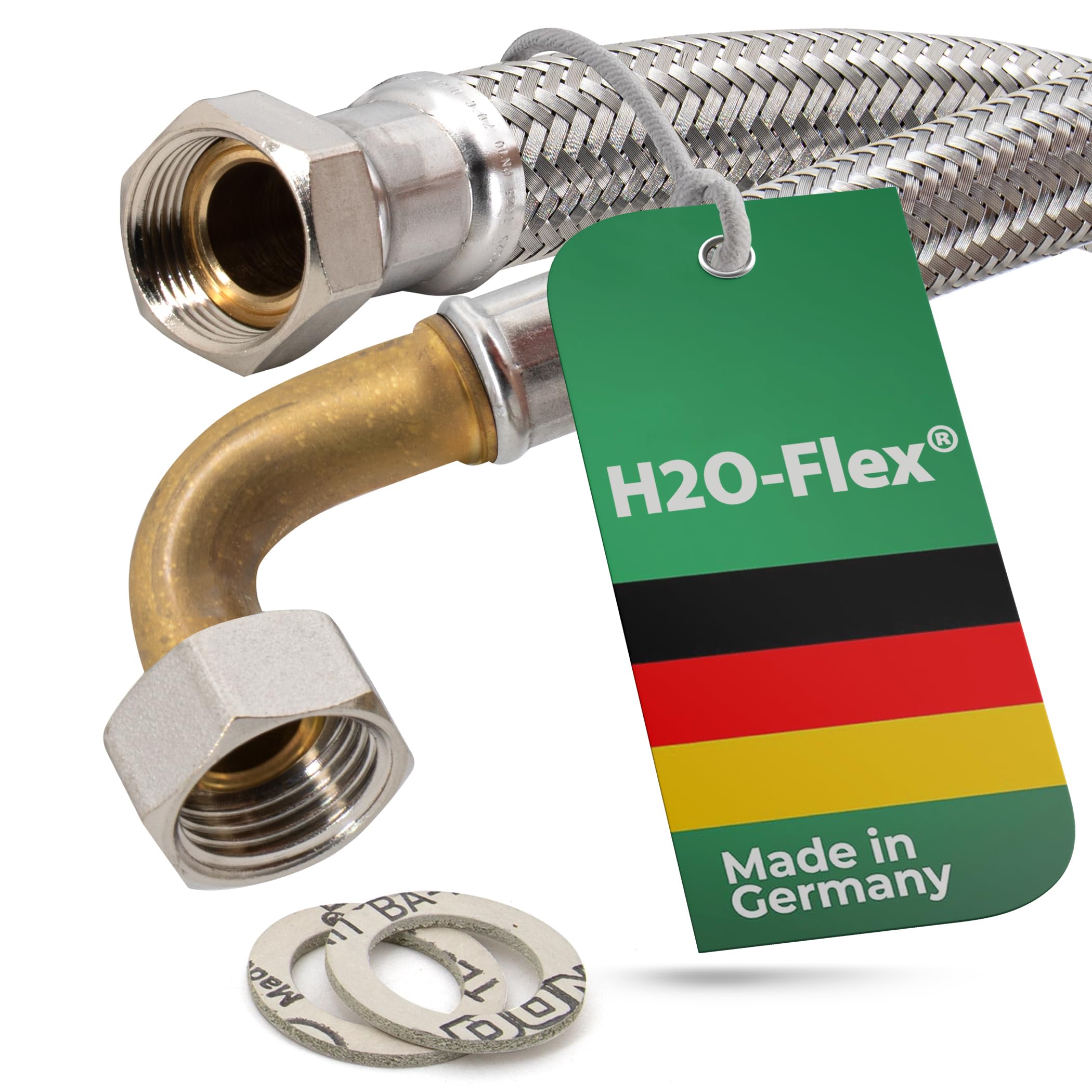 Flexschlauch 1 zoll ÜM x 1 zoll ÜM mit Bogen und Trinkwasserzulassung, hoch flexibler Panzerschlauch Pumpenschlauch Schlauch für Hauswasserwerk