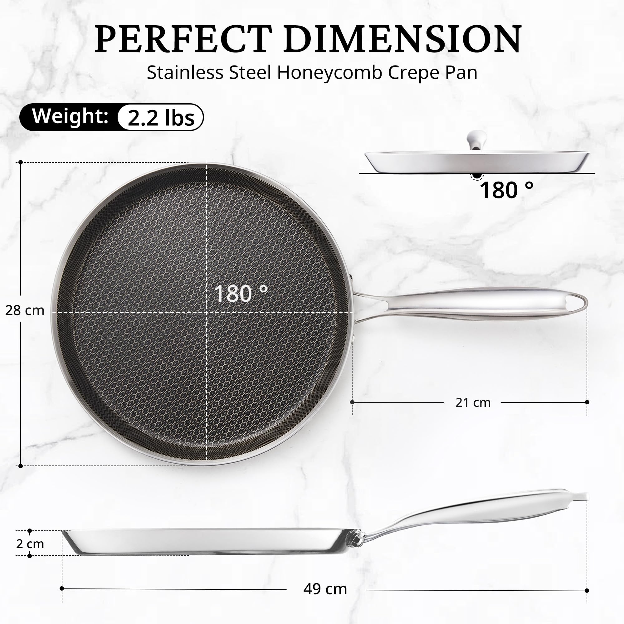 KOKHUB Dosa Tawa - Padella per crepe in acciaio inox, 28 cm, antiaderente, per piano cottura a induzione, elettrico e a gas, padella piatta, padella Chapati, Roti Tawa, colore: nero