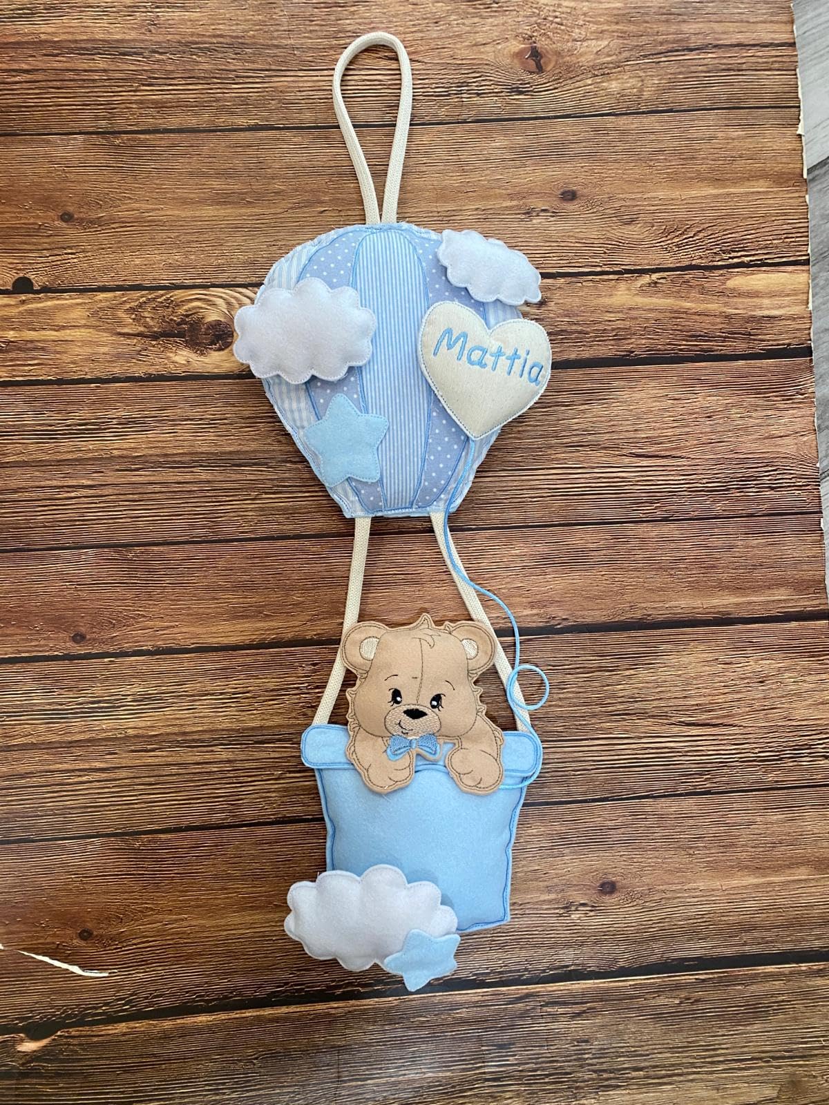 Fiocco Nascita Mongolfiera tema Orsetto - Coccarda Nascita - bimbo - bimba - con nome personalizzato - Fiocco Nascita Mongolfiera con Orsetto - Made in Italy - Handmade