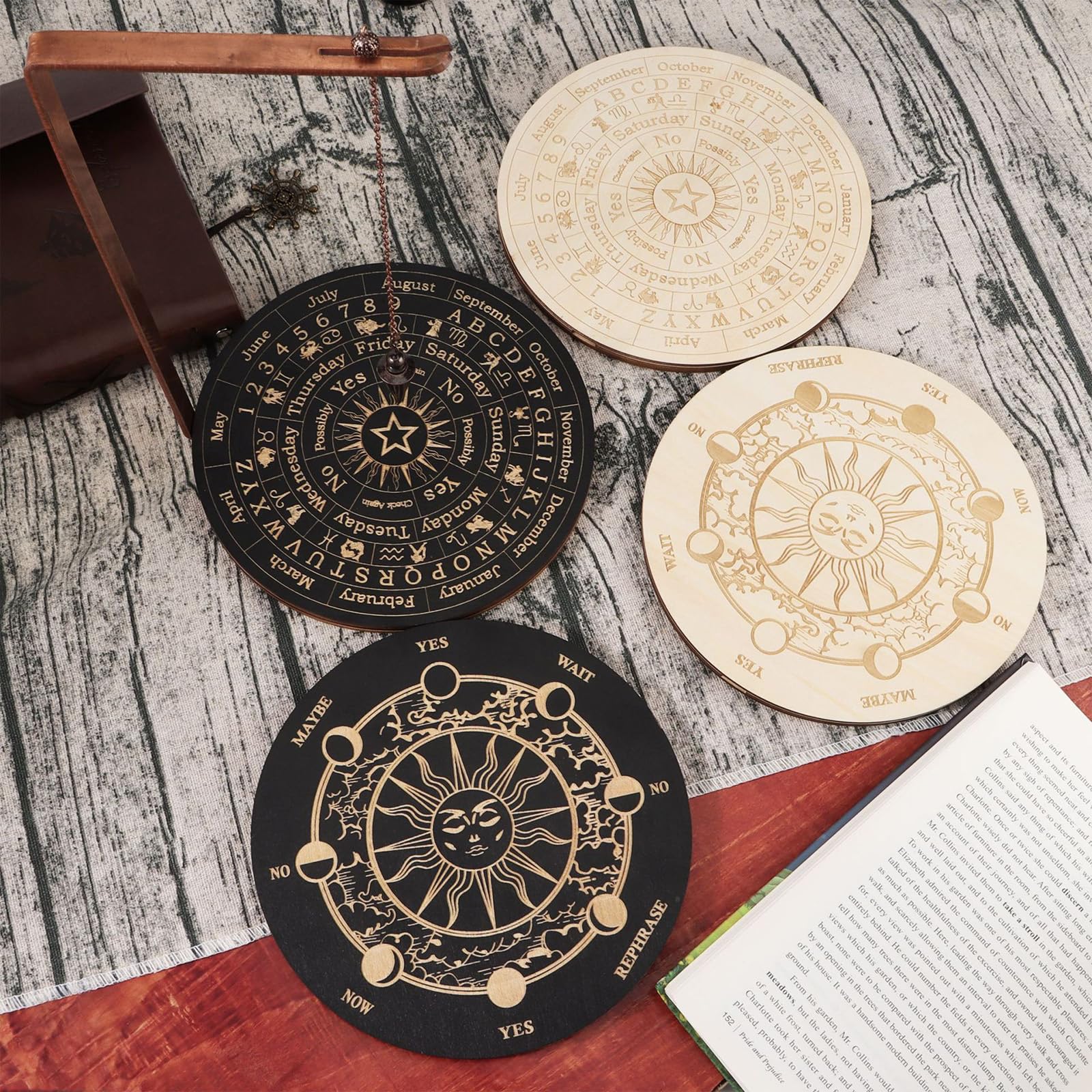 Juego de Tablas de Péndulo, Soporte de Péndulo de Piedras con Tablero de Adivinación Soporte de Bruja Perspicaz para Meditación y Adivinación (Estilo 1)