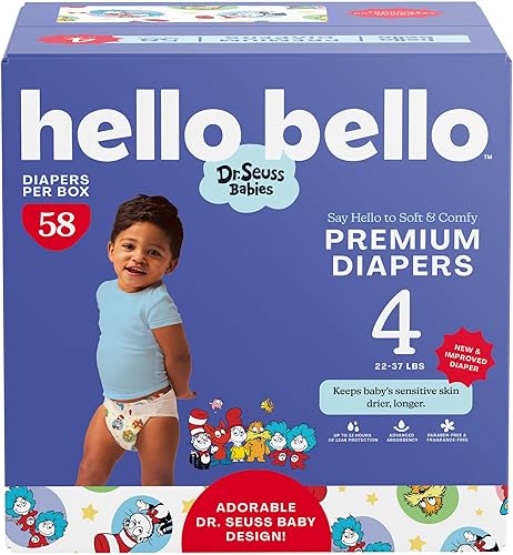 Hello Bello - Pañales prémium Dr. Seuss para bebés, talla 4, 58 unidades suavidad y protección para pieles sensibles