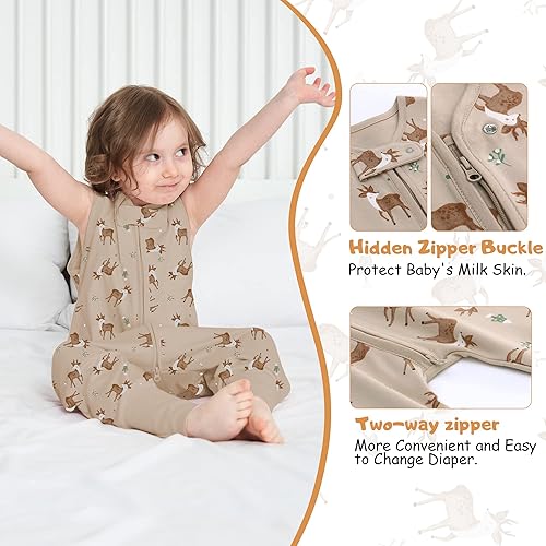 Miniatura 5 de LAT - Saco de dormir para bebé, saco de dormir de algodón sin mangas para niños pequeños con piernas, manta con cremallera 6M-4T