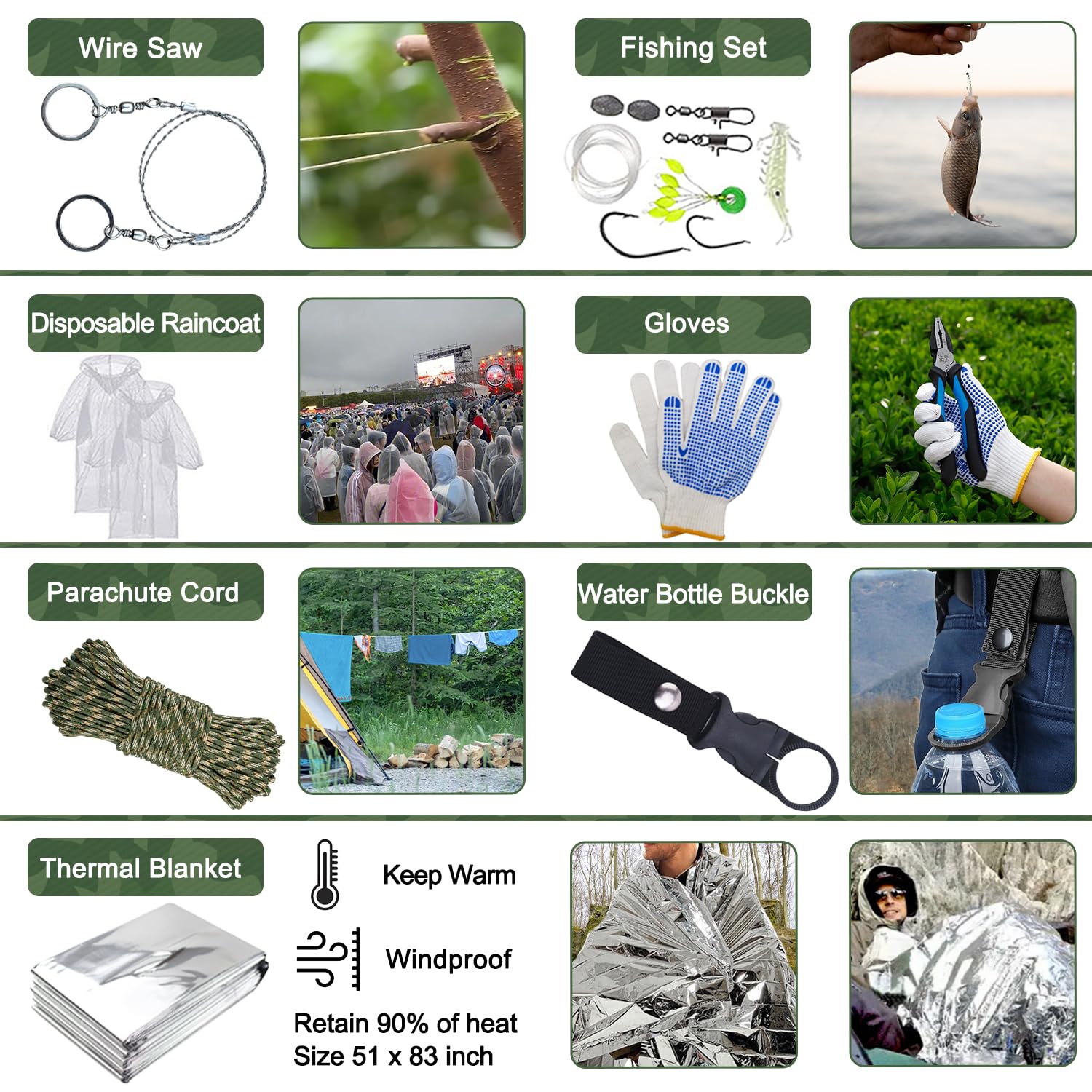 Kit de Supervivencia 22 en 1, Kit de Emergencia para Exteriores, Equipo de Supervivencia para Exteriores con Filtro de Agua para Exteriores, Bolsa de Agua para Camping, Senderismo (Camuflaje)