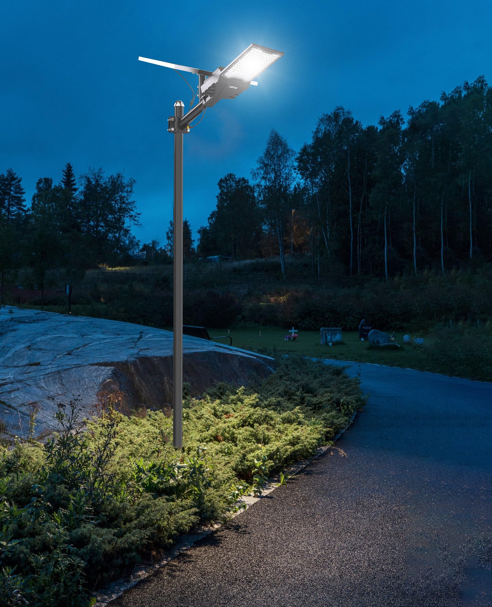 JAYNLT X-18000W Farolas Solares Exterior, 6500K Farola Solar Potente con Control Remoto, IP67 Impermeables Foco Solar Exterior, Luz de Seguridad para Patio, Terraza, GarageX-