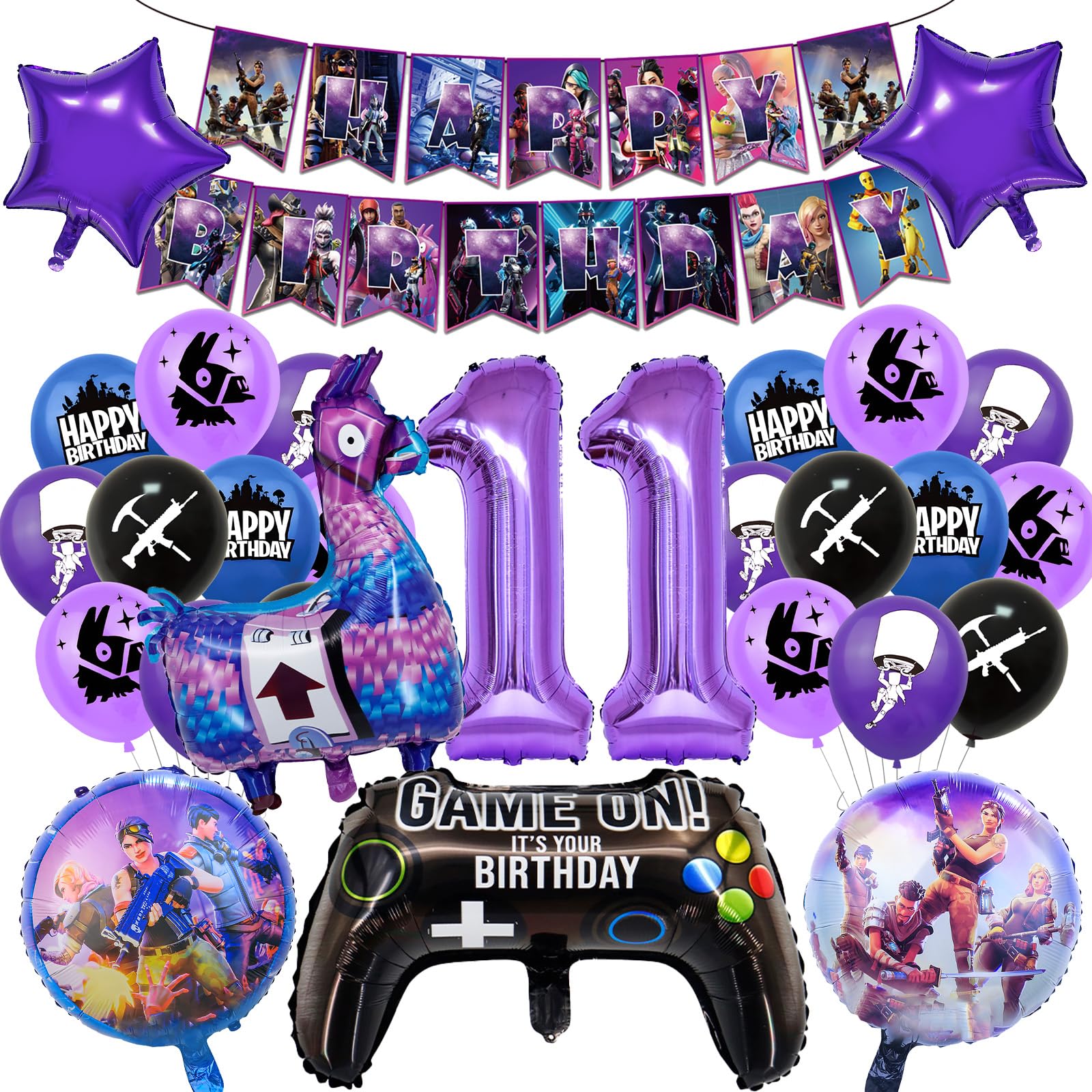 C5 11th Video Game Birthday Decorations for Boys, Video Game Foil Balloons Gameing Theme Party Decorations Happy Birthday Banner Party Supplies Latex Balloons 12 Years Old Boys Gamers Lovers