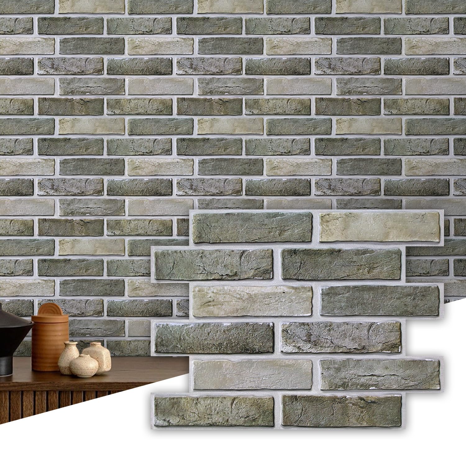 Commomy 10 mattoncini finti 3D, 40 x 30 cm | UrltraLight - Carta da parati sottile in PVC con mattoni finti per decorazione fai da te rapida per pareti interne