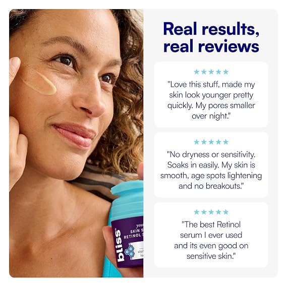 Bliss Retinol Serum Youth Got This Advanced Anti-Aging Formula - Reduces Fine Lines & Wrinkles - Dermatologist-Tested - Clinically Proven Results - Fragrance-Free & Vegan - 1 Fl Oz