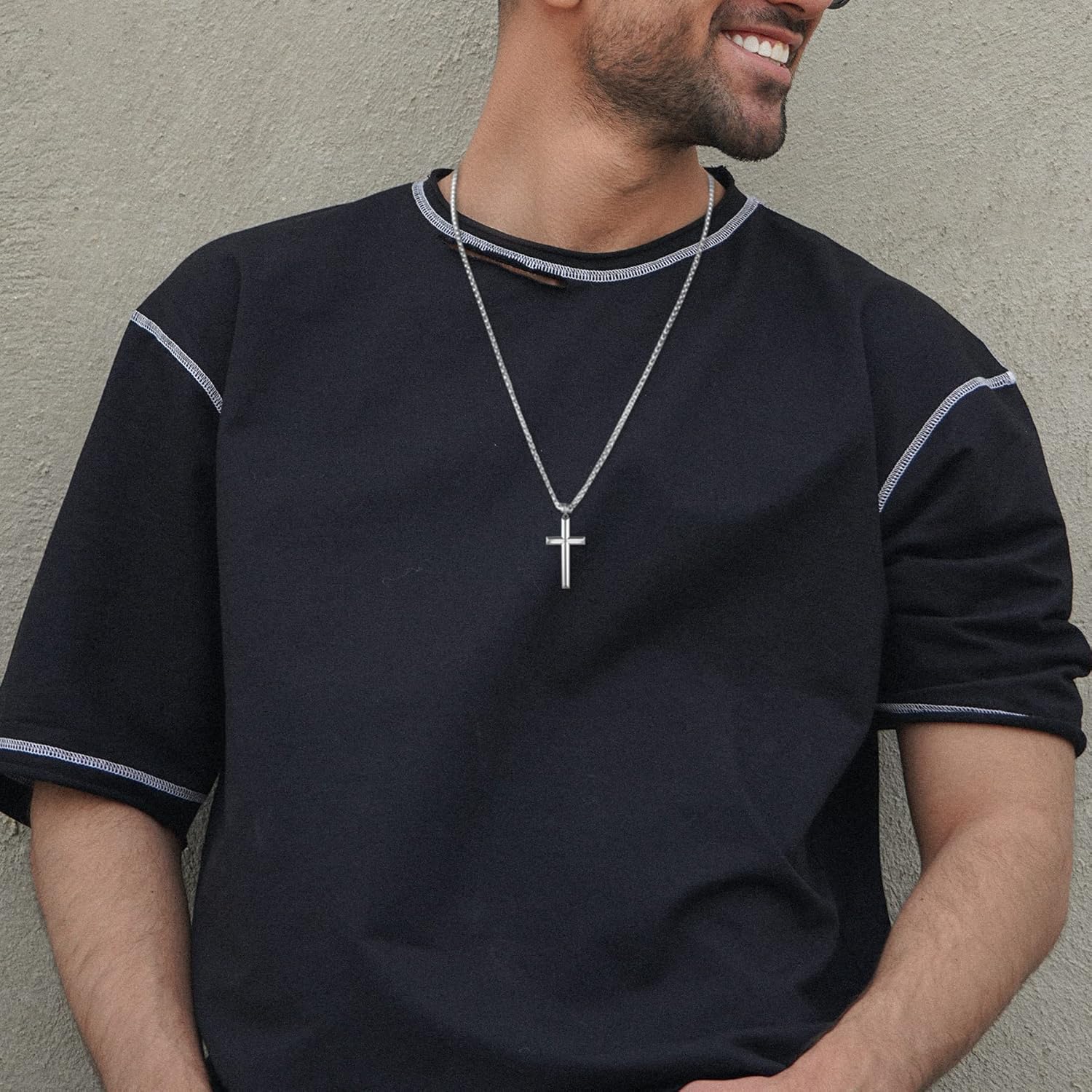 925 Sterling Silver High Polished Cross Necklace for Men,Christian Cross Pendant Jewelry for Men, 24" Rolo Chain Cross Jewelry - Image 2