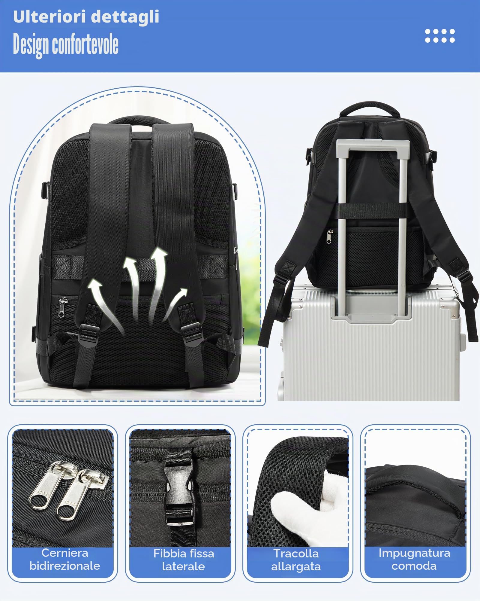 Zaino Ryanair 40x30x20 Sottovuoto con pompa,Wizzair Sottovuoto da viaggio Bagaglio a Mano con compressione sottovuoto,Zaino Donna Zaino Casual Laptop 14 Pollici,Nero