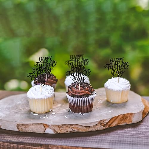 Miniatura 2 de Rsstarxi 1 paquete de decoración de pastel con purpurina negra para el Día del Padre, con corona de sombrero para Día del Padre, cumpleaños, fiesta,