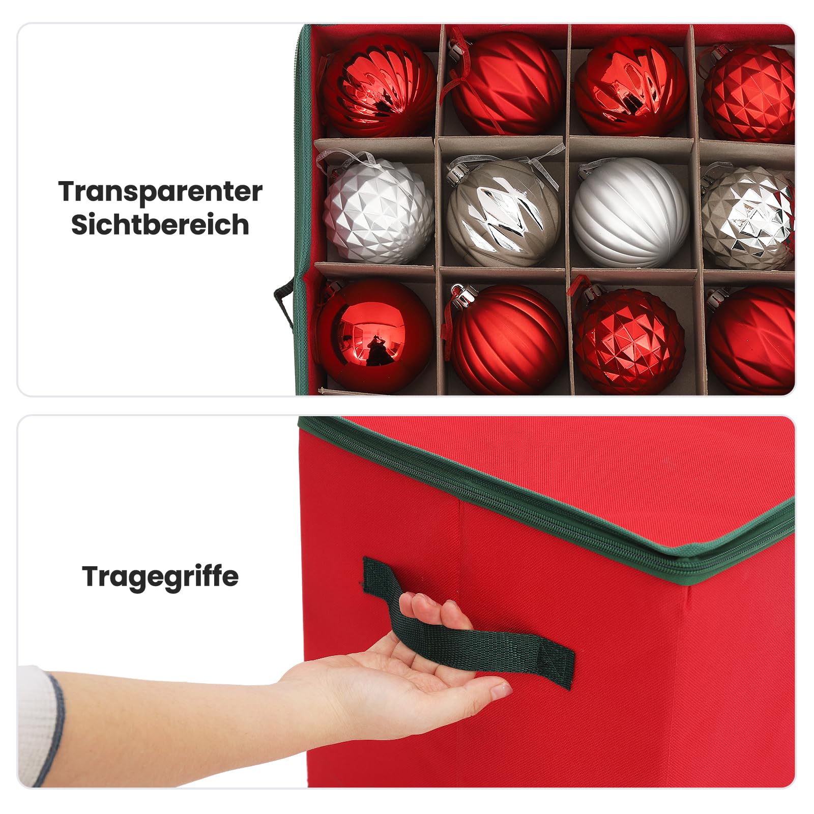 SALCAR Weihnachtskugel Aufbewahrungsbox mit 64 Fächern stabile Kartontrenner, praktische Aufbewahrungskiste für Christbaumschmuck und Weihnachtsdeko