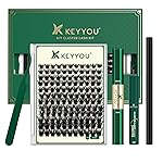 DIY Lash Extension Kit KEYYOU 144pcs Lash Clusters Eyelash Extension Kit with Mascara Brush Bond and Seal Lash Glue Remover Lash Applicators Lash Brush for DIY Lash Extensions (Y24 KIT)