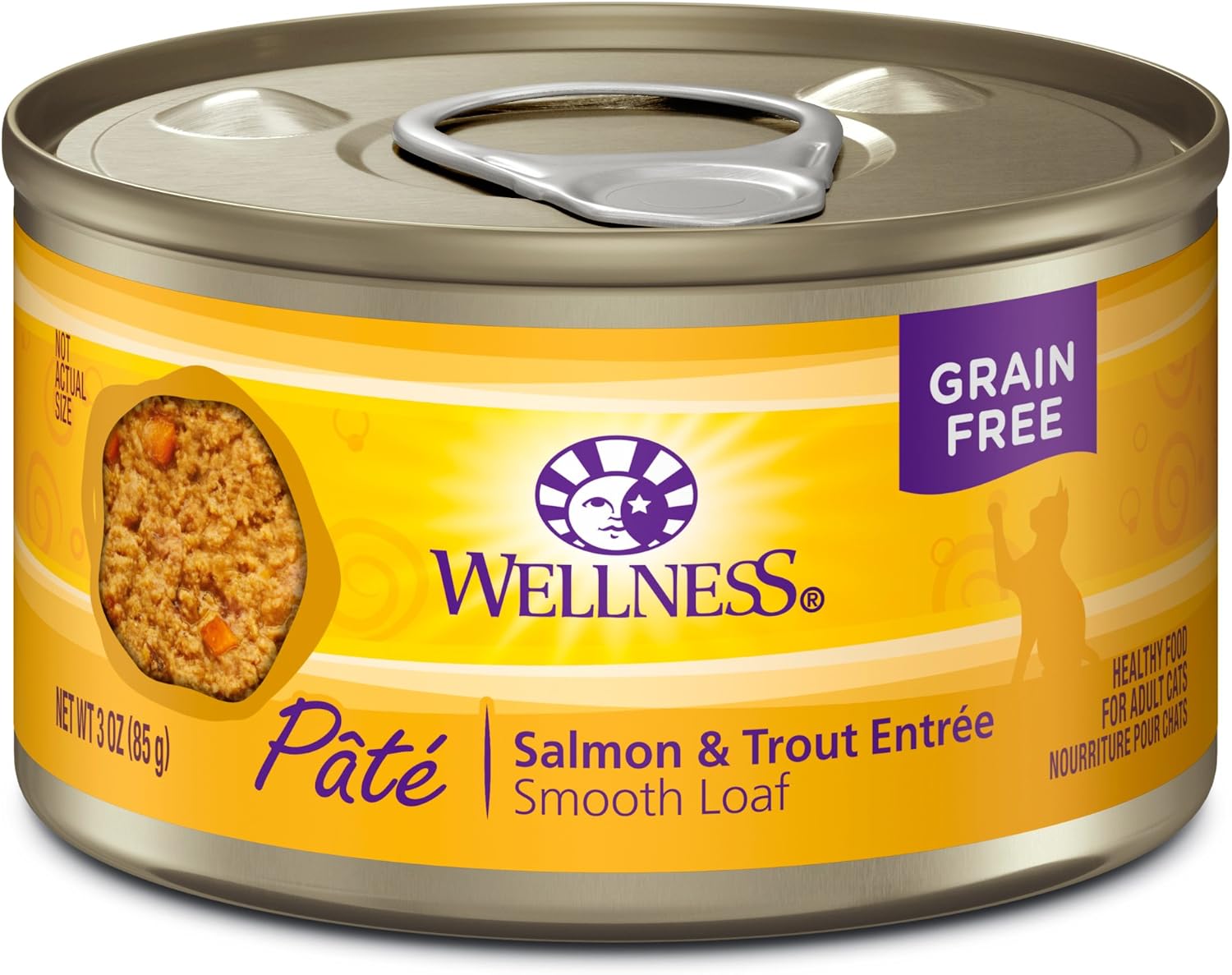 Wellness Natural Grain Free Wet Canned Cat Food, Salmon & Trout, 3-Ounce Can (Pack Of 24)