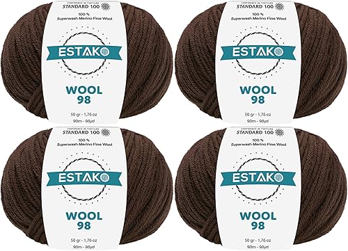 Vista 47 de Estako Lana 98 100% Lana Merina Superwash Lana Lana Media Lana Suave Tejido y Crochet Hilo 1.76 oz (50gr) 98 yardas (295.3 ft) (6377-Rosa)