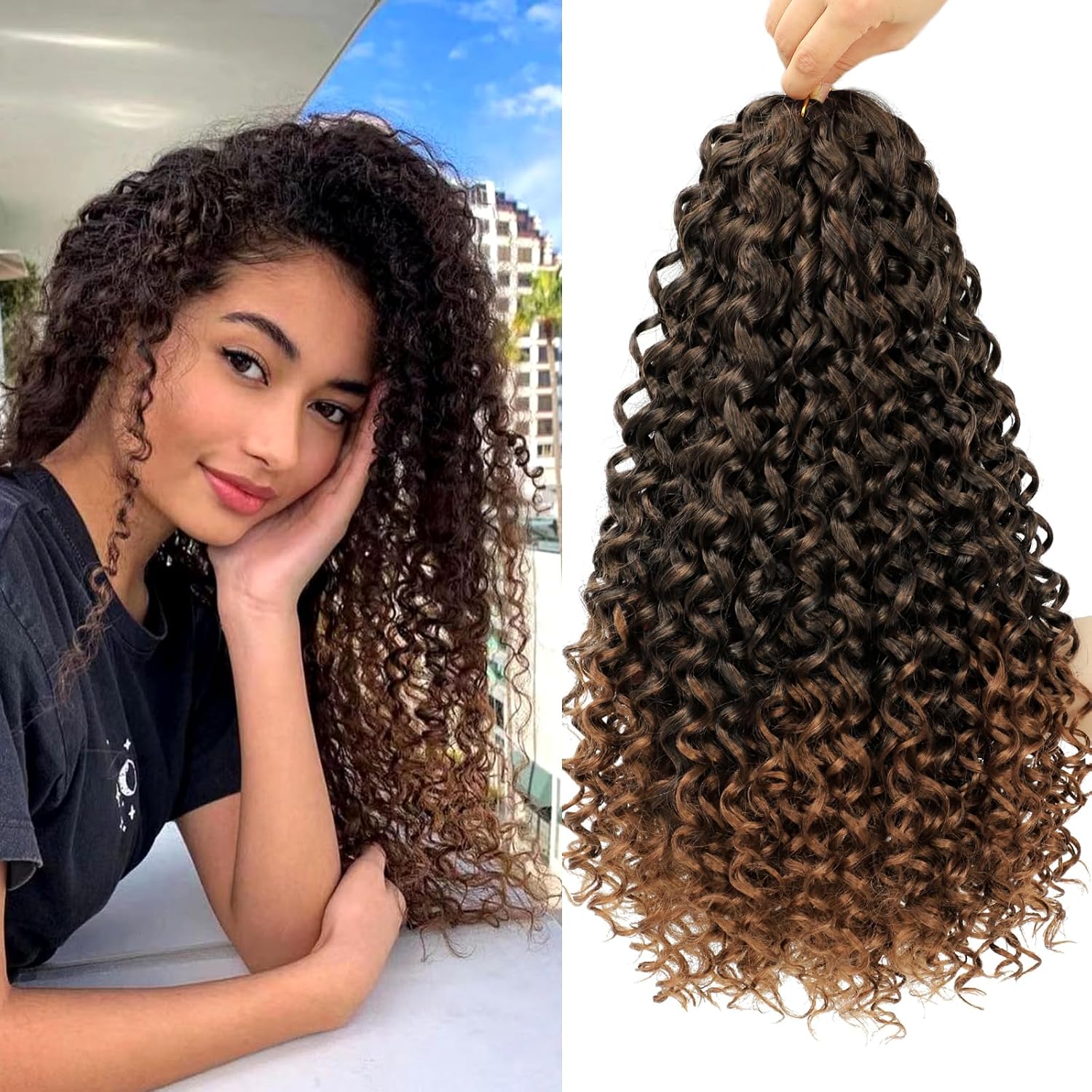 Dansama GoGo Curl Crochet Hair 18 Inch 28 strands Curly Crochet Hair: Ocean Wave Crochet Hair Water Wave Synthetic Braiding Hair Extensions for Black Women (18 inch (Pack of 6),T1B/30)