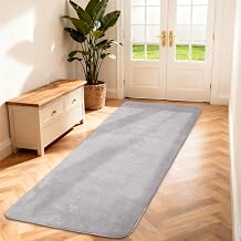 Rug Runner Fluffy Short Pile Living Room Rug 60 x 150 cm Light Grey | Small Mat Hallway Rugs Bedroom Plain Bed Rug Non-Slip for Decoration/Kitchen/Entrance/Children's Room
