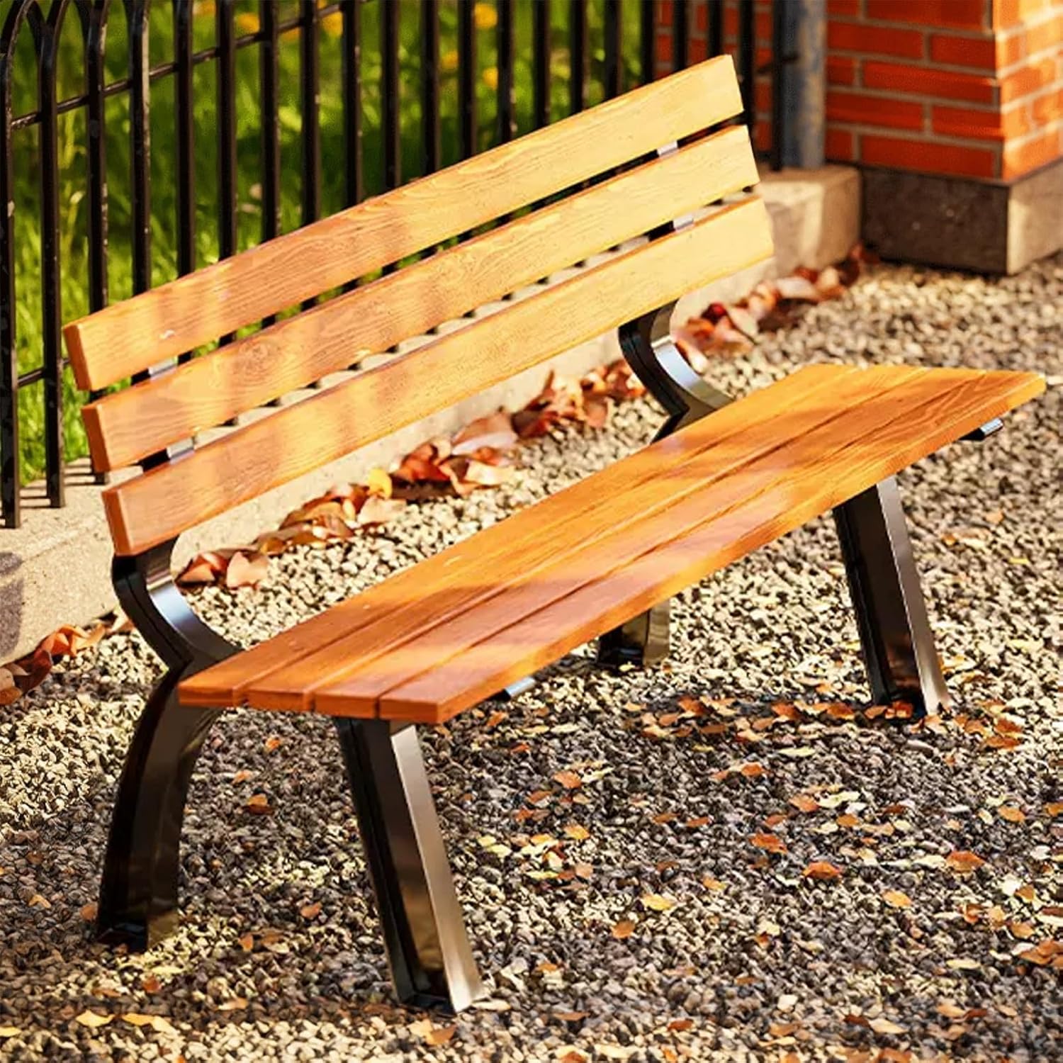 Garden Bench with Backrest, Metal Park Bench, Outdoor Bench with Armrests, Patio Bench Chair, 2 Person Seater Furniture Seating, Weatherproof Slats Chair, 47‘’/120cm (Color : Blue)