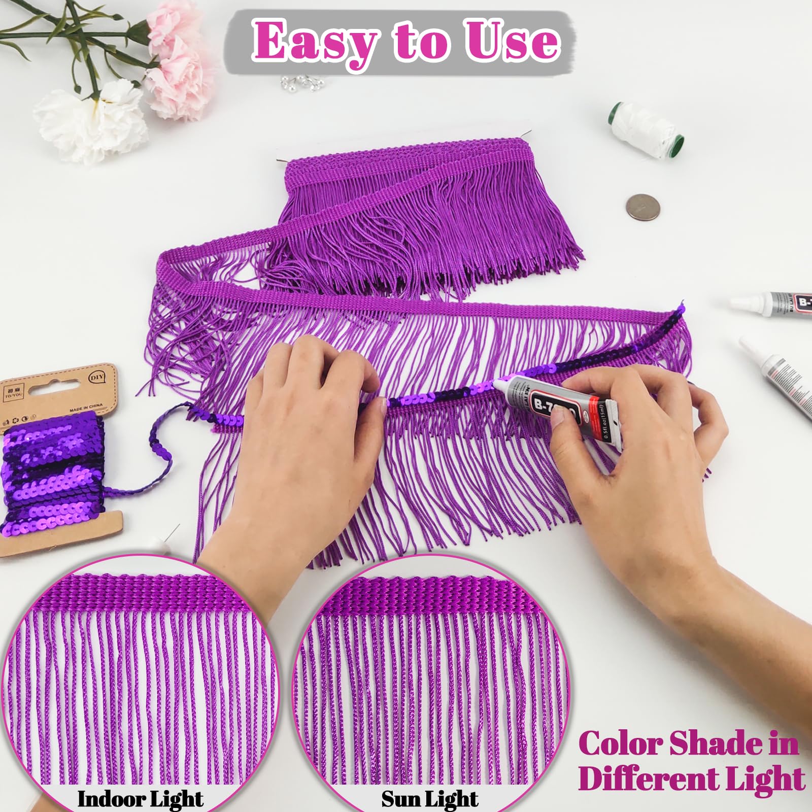 Amazon.com: Yhsheen Purple Fringe, 5 Yards X 4 Inch Fringe
