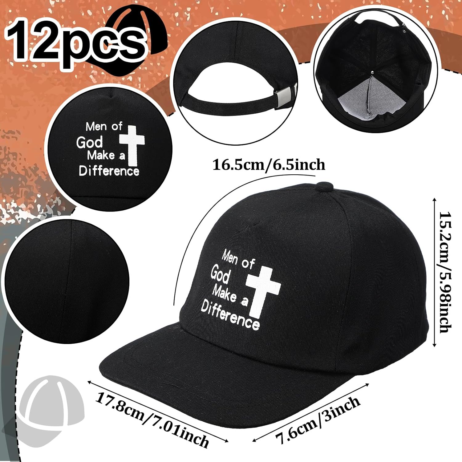 Mepase 12 Pcs Church Father's Day Baseball Caps Christian Men of God Make a Difference Gifts Caps for Men Godfather Coworker Father's Day Pastor Black