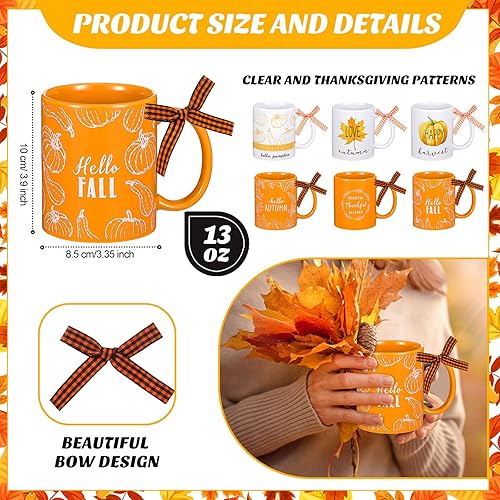 Miniatura 2 de Juego de 6 tazas de café de 11 onzas para Acción de Gracias, regalos de otoño, tazas de café de cerámica, diseño de hojas de arce, decoración de