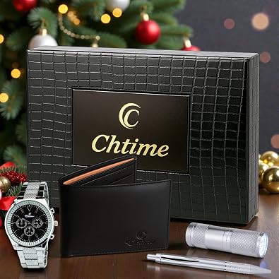 Gift Set Men's Watch Black - LED Lamp LED - Wallet -Pen