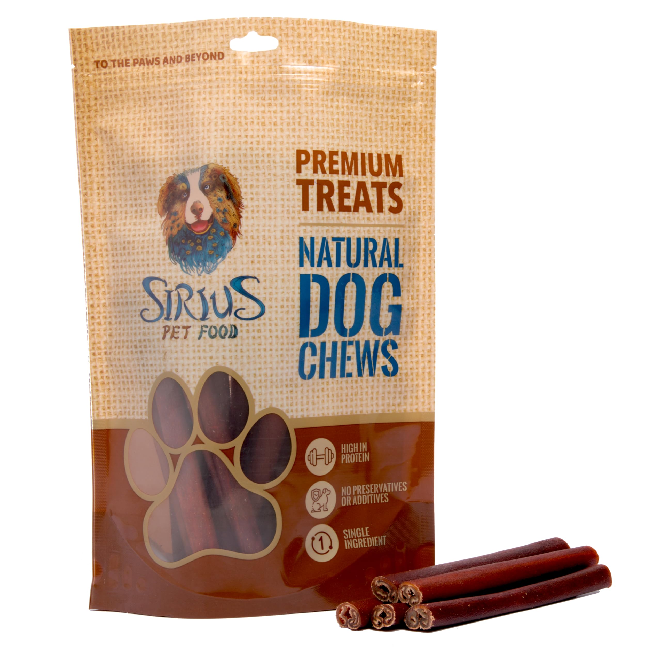 Sirius Natural Dog Treats - 15cm - 6" High Protein Beef Collagen Sticks – Natural Long Lasting Treats for Healthy Joints & Teeth, High Protein Dog Dental Sticks, Adult & Puppy Chews