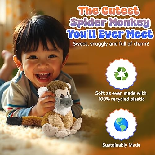 Miniatura 2 de Forest & Twelfth Earth Safe - Animal de peluche de mono araña de 6 pulgadas, animales de peluche ecológicos para bebés, niños, juguetes suaves
