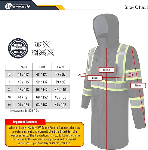 Miniatura 6 de JKSafety Hi Vis - Equipo de lluvia reflectante de seguridad para hombres y mujeres, abrigo largo impermeable, chaqueta de lluvia de alta visibilidad