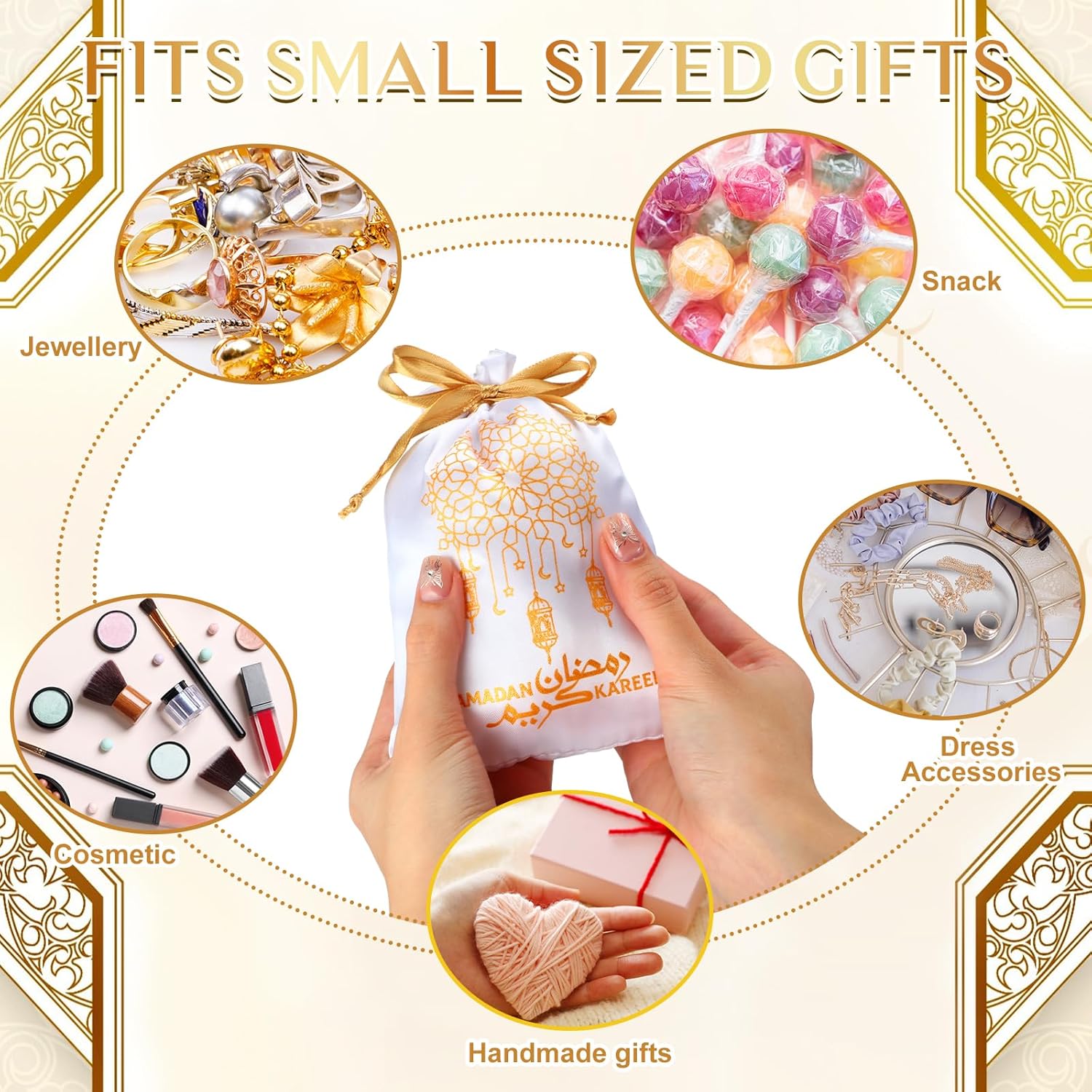 Coume 30 Pcs Eid Ramadan Mubarak Satin Gift Bags with Drawstring 5 x 7 Inch Silk Eid Party Favor Jewelry Pouches for Ramadan Supplies Candy Bags Muslim Party Decoration - Image 3