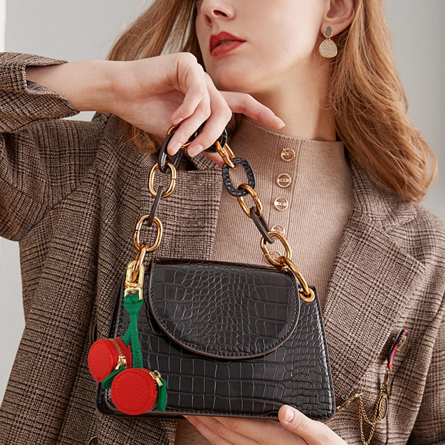 Fruit Coin Purse Bag Charm Keychain, Mini Charm Kawaii Leather Coin Purse Pouch Holder for Airtag Handbag Tote Wallet image 5