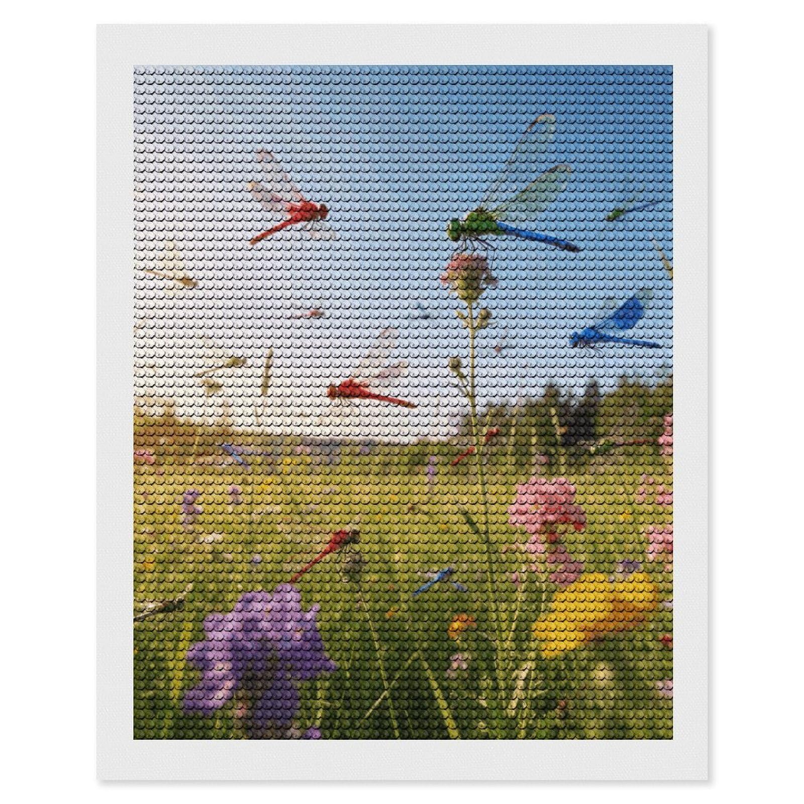 FekiLoot Dragonfly Meadow Paint by Numbers Kit for Adults Beginner DIY Diamond Dots Paintings Round Full Drill Diamond Art Kits Picture Diamond Art Painting Kits for Home Decor 16"x20"