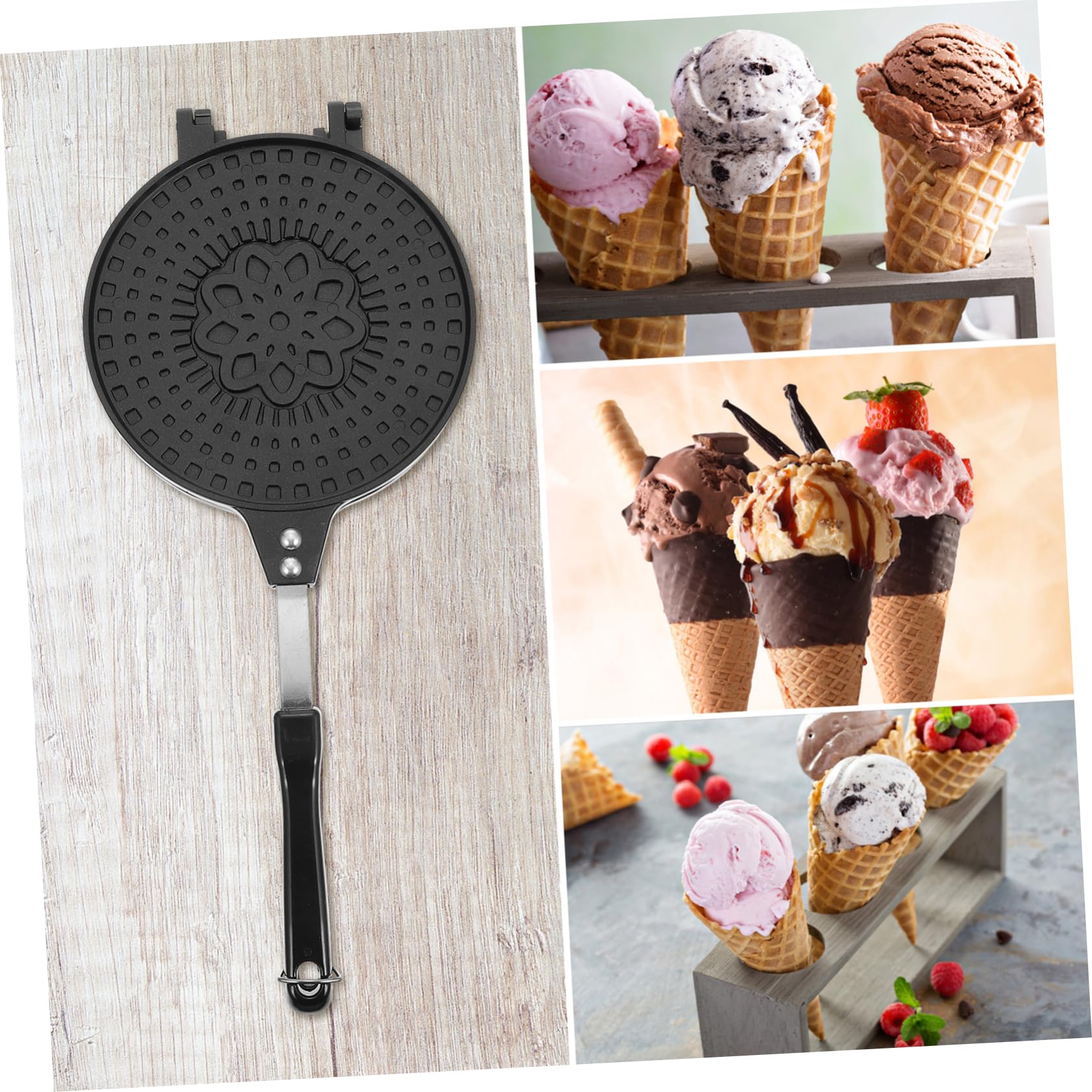ABOOFAN Tegamino per Involtini di Uova Antiaderente Nero in Abs e Lega di Alluminio Multi-funzione per Involtini di Uova e Coni Gelato per Bbq e Feste in Giardino