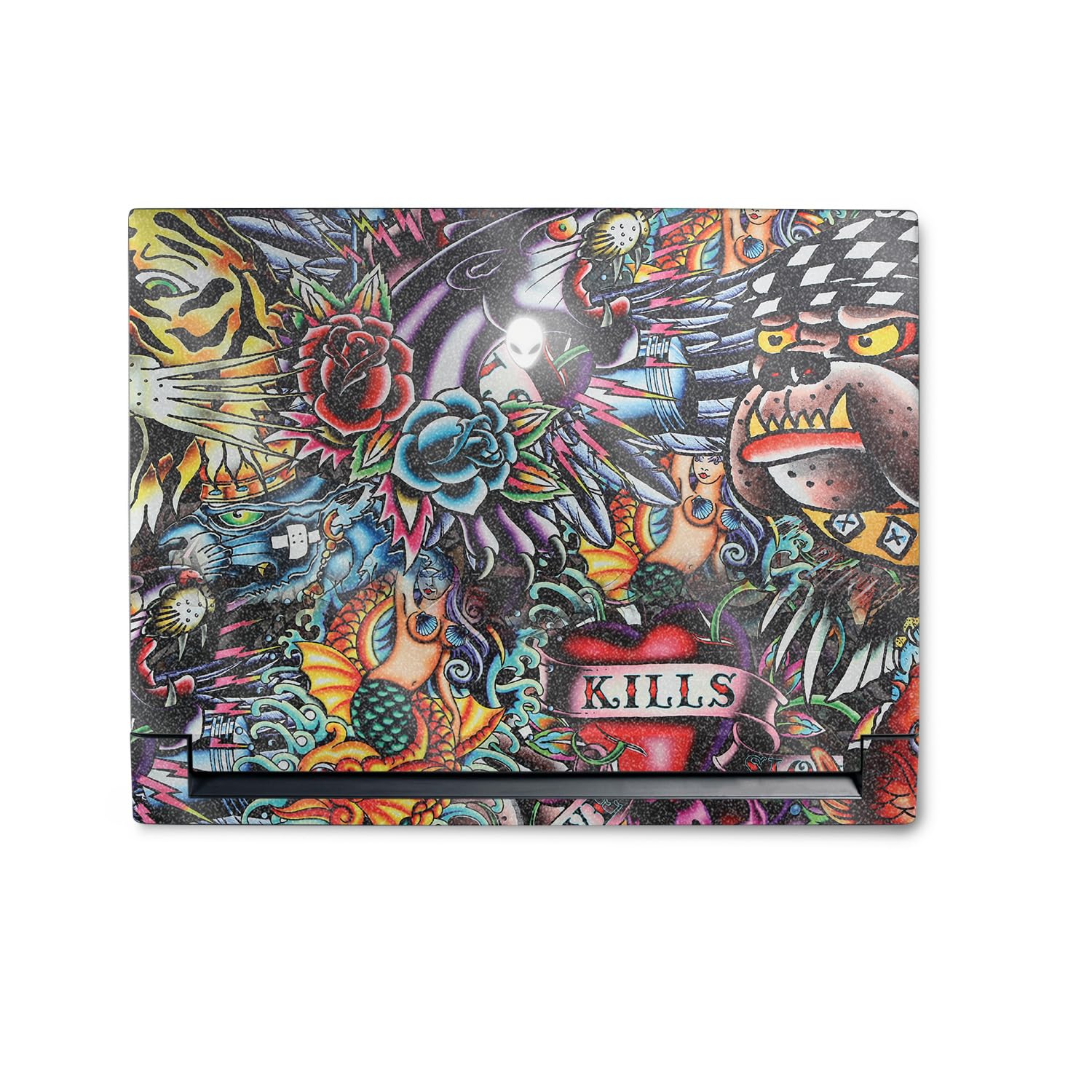 MightySkins Glossy Glitter Skin Compatible with Alienware M18 R1 (2023) Full Wrap Kit - Old School Tattoo | Protective, Durable High-Gloss Glitter Finish | Easy to Apply | Made in The USA