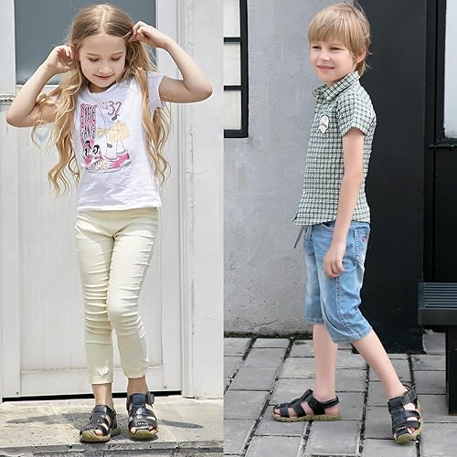 Miniatura 2 de DADAWEN - Sandalias deportivas de cuero para niños y niñas, puntera cerrada, para exteriores (para bebés, niños pequeños y grandes)