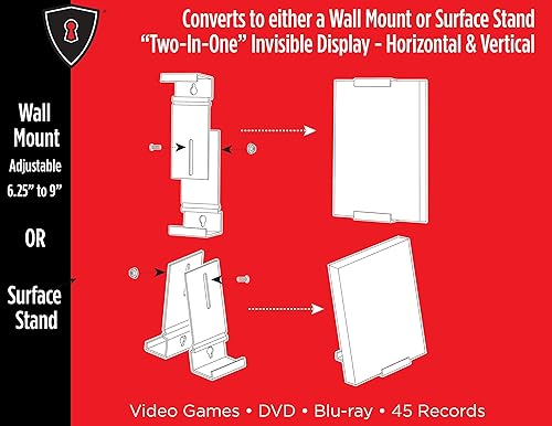 Miniatura 6 de CollectorMount Paquete de 3 soportes para DVD, videojuegos, 45 discos y Blu-Rays, soporte de estante o montaje en pared, invisible, ajustable