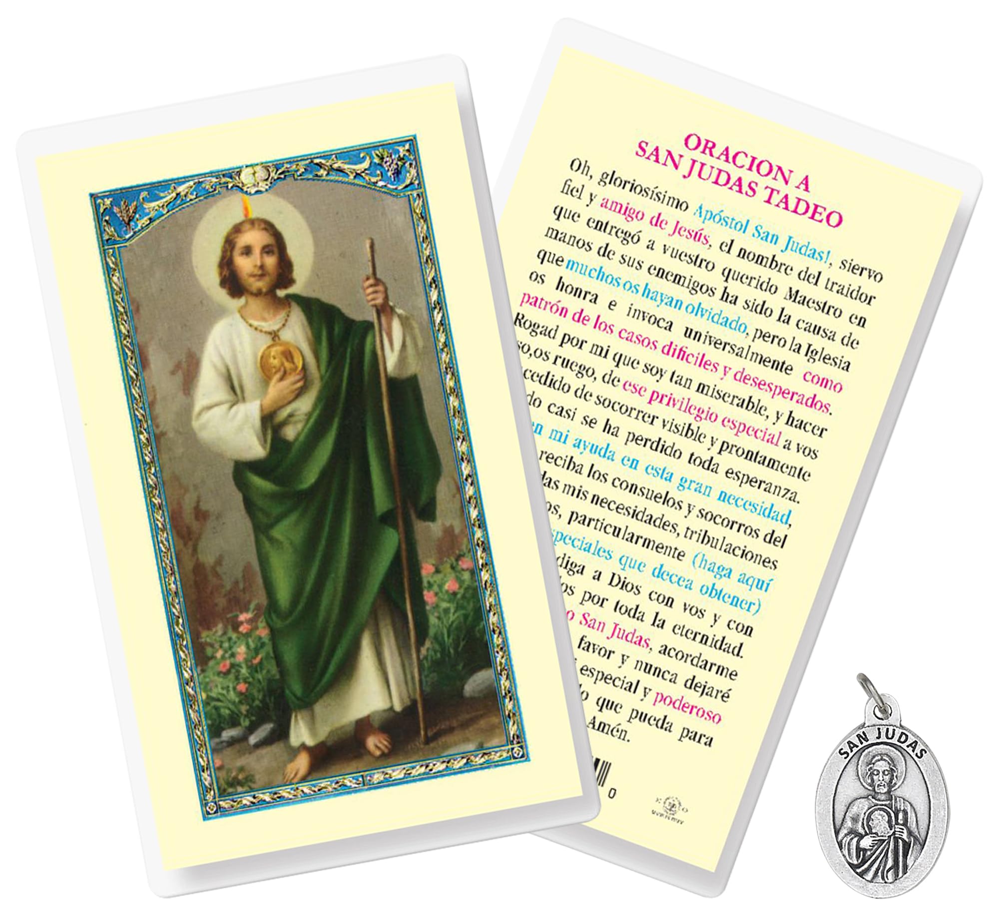 Medalla De San Judas Tadeo - San Judas Oracion - St Jude Pendant, Spanish St Jude Prayer Card - Saint Jude Pendant - St. Jude Medal, Patron Saint of Hope and Impossible Causes Prayer Card, 2 Items Set
