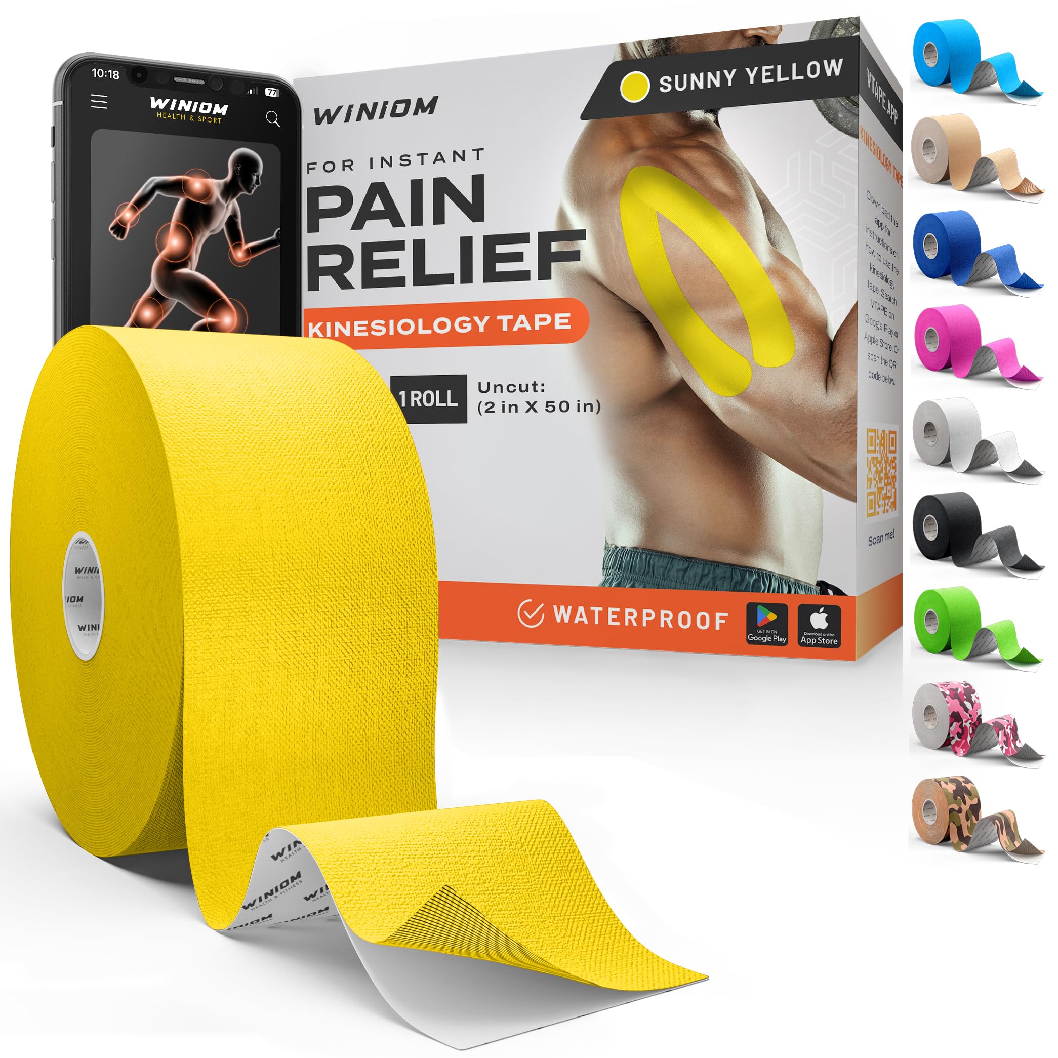 Kinesiology Tape - Waterproof Athletic Tape, Uncut Roll 2"x50ft