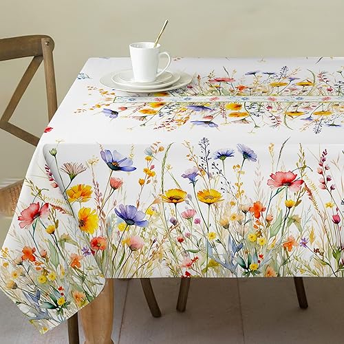Spring Tablecloth 60x84 Inch for Rectangle Tables - Blooming Flower Spring Decorations for Home - Water Resistant Flower Table Cloth for Party,Table