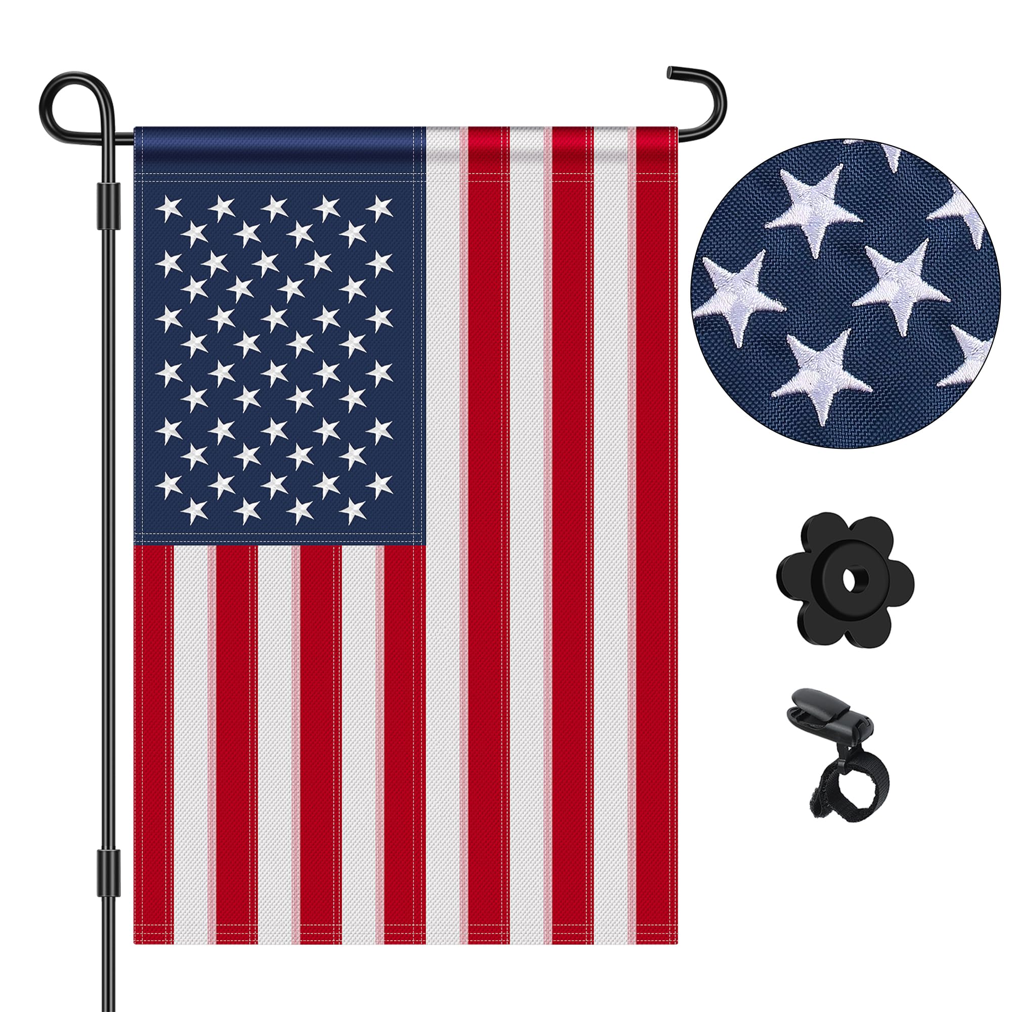 HOOSUN 4th of July Decorations,American Garden Flag for Garden Flag Stand,12x18 Inch Small American Flags for Outside With Embroidered Stars,Fourth of July Flags Patriotic Memorial Day Decorations